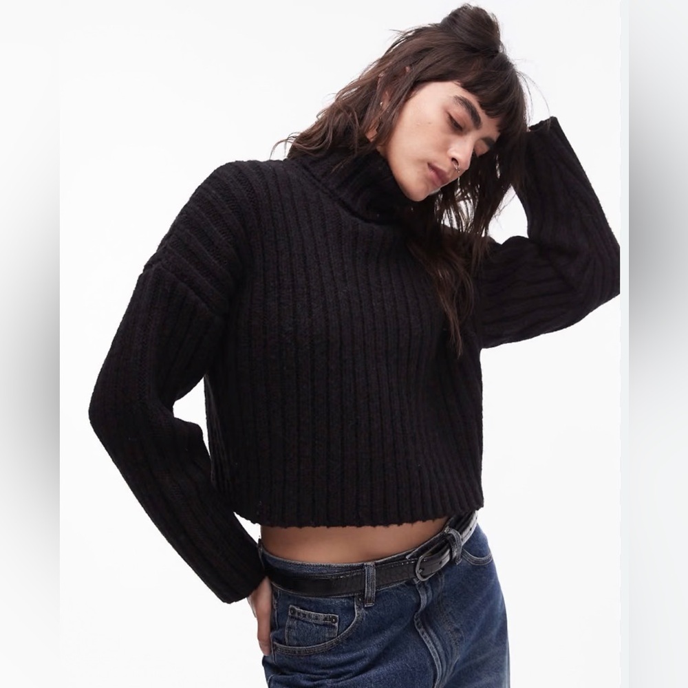 NWT TopShop ASOS Rib Crop Turtleneck Wool Sweater